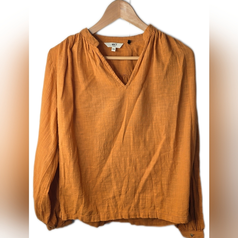 MKT STUDIO Pumpkin Coloured Long Sleeve Cotton Top Size Eu 36